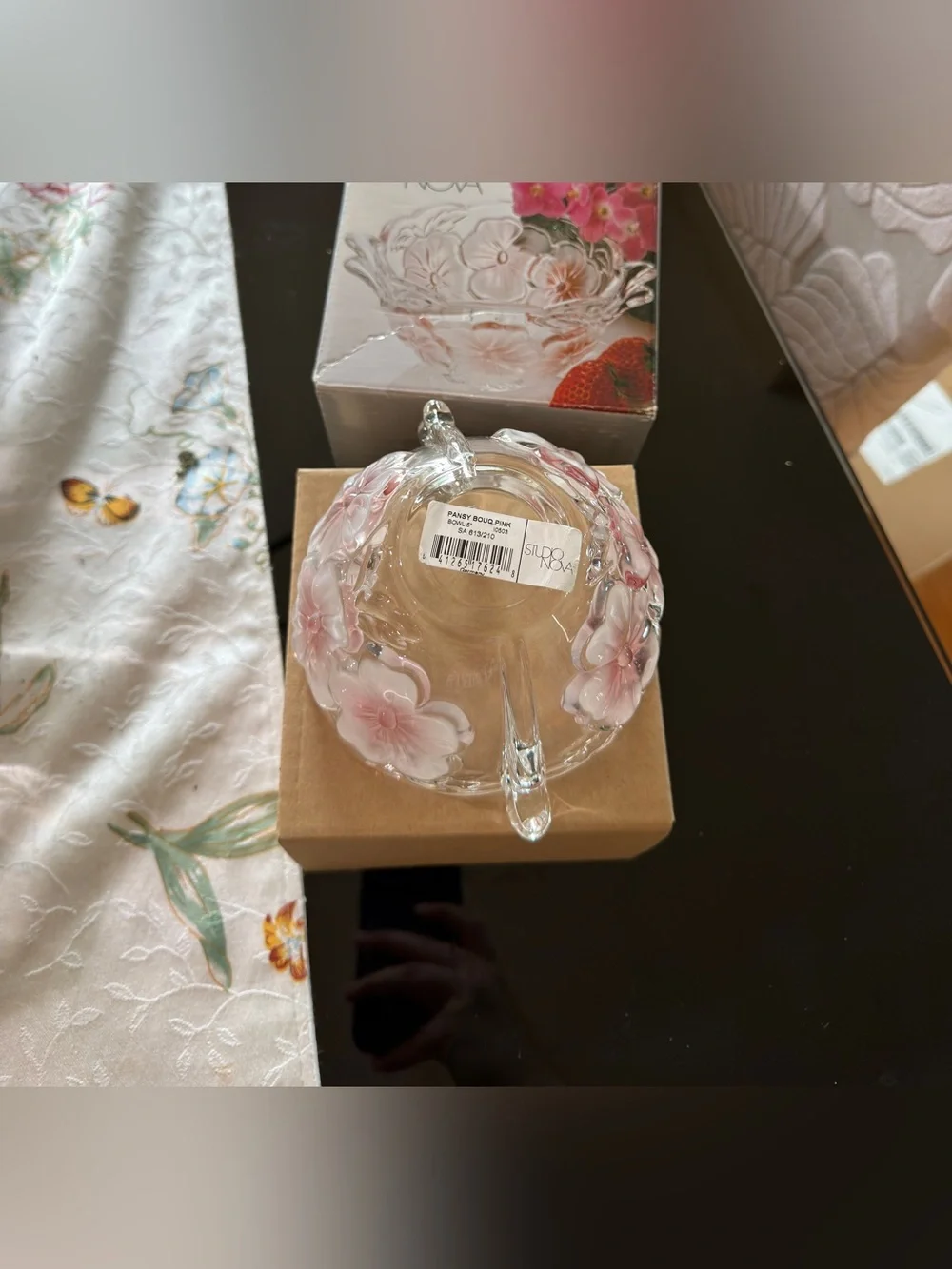 Mikasa STUDIO NOVA Frosted Pink Pansy Flower Bowl with Handles With Box - Nice!